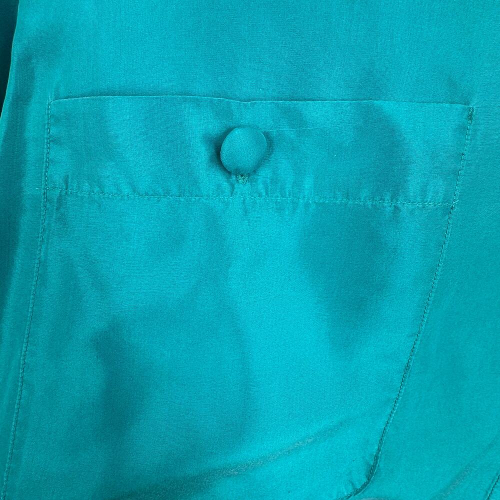 VTG Carole Little blouse 4 100% silk button front teal camp 90's deadstock NEW - Picture 4 of 6